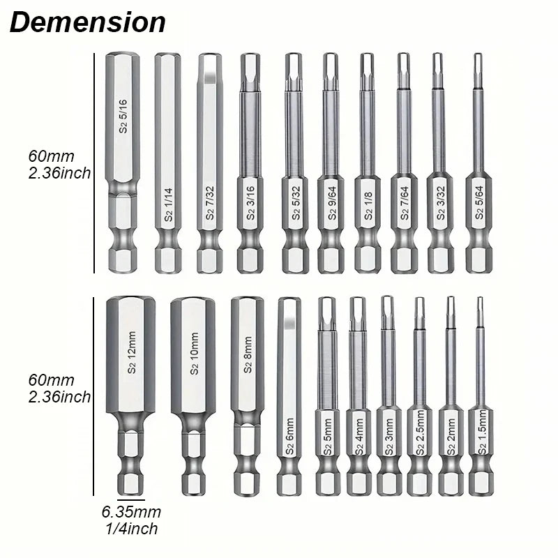 Magnetisches Hex Inbusschlüssel Bit Set aus S2 Stahl – Metrisch - Imperial, robust