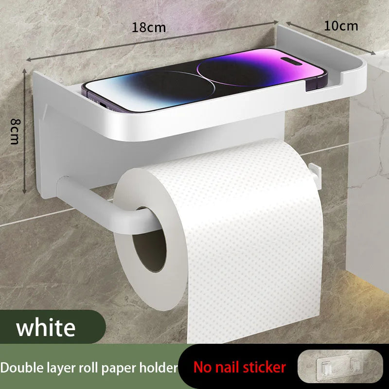 Lochfreier Toilettenpapierhalter Wandmontage mit Handyablage Bad WC