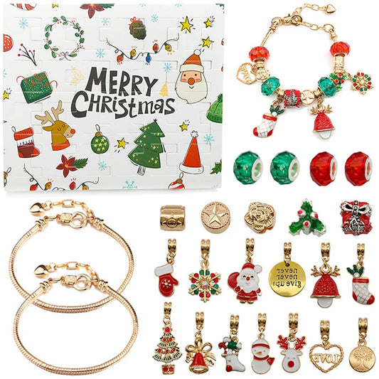 Überraschungs-Blindbox-Set mit 24 kreativen Adventsanhängern und Armbändern