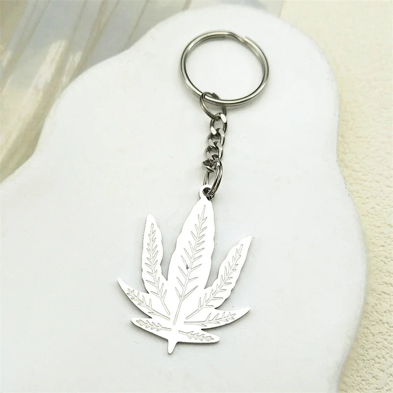 Einfache Edelstahl Schlüsselanhänger Maple Leaf für Damen und Herren