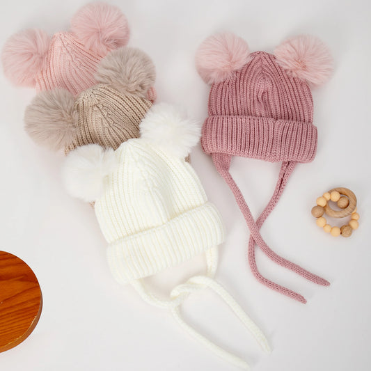 Winter Baby Mütze mit Pompom Gestrickte Beanie für Jungen und Mädchen