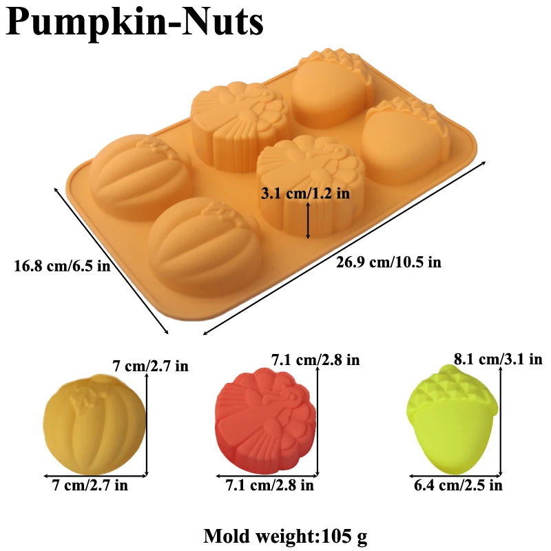 Herbstliche Silikonform mit Kürbis, Nuss und Blatt für Kuchen und Desserts