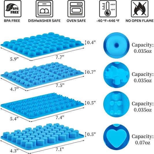 6er Set Wiederverwendbare Silikon Süßigkeitenformen mit 2 Pipetten