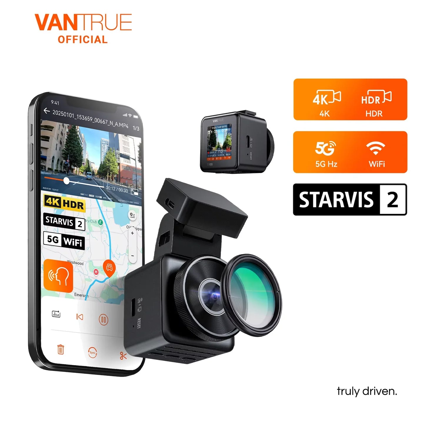 Vantrue E1 Pro 4K Mini DashCam Front mit HDR oder Nachtsicht & GPS