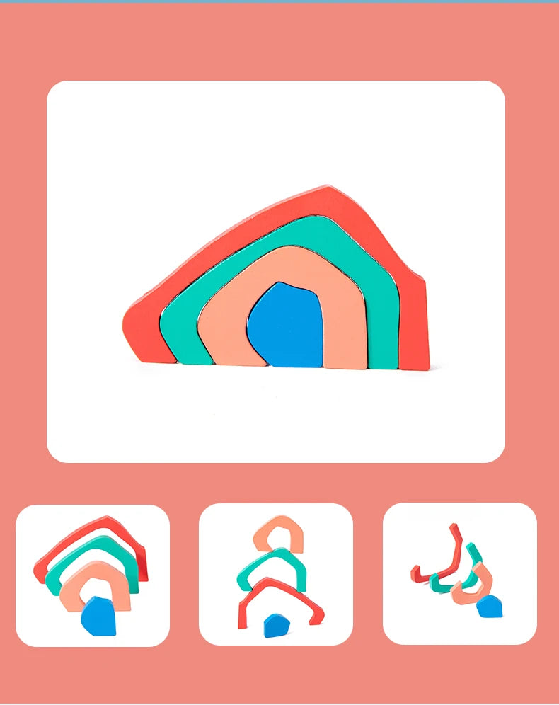 Kinder Holzblöcke Set - Regenbogen Farben - Fördert Kreativität und Motorik