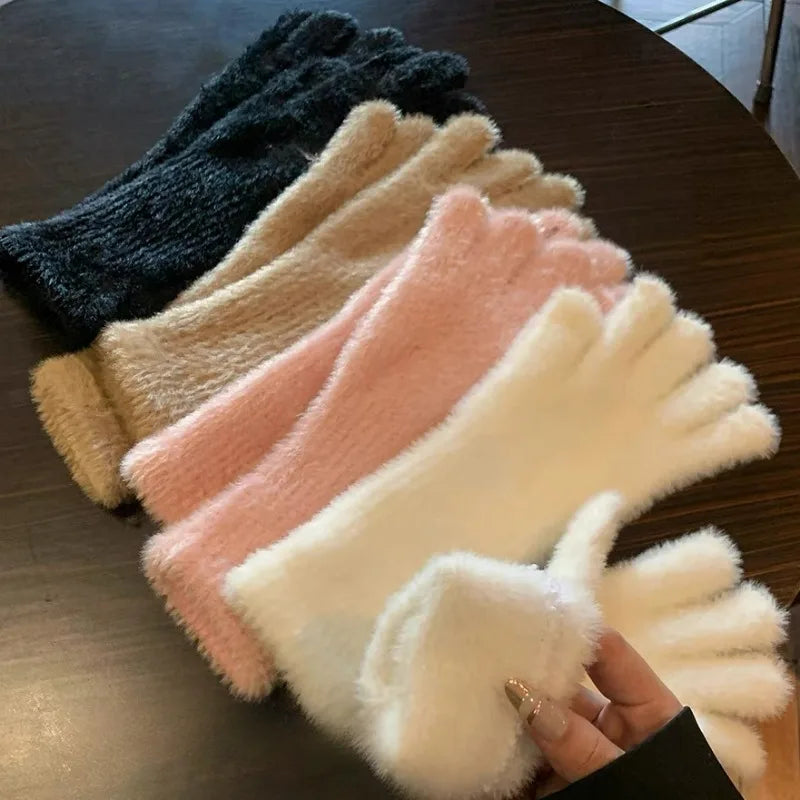 Warme Gestrickte Damen Handschuhe mit Nerz Wolle Schutz