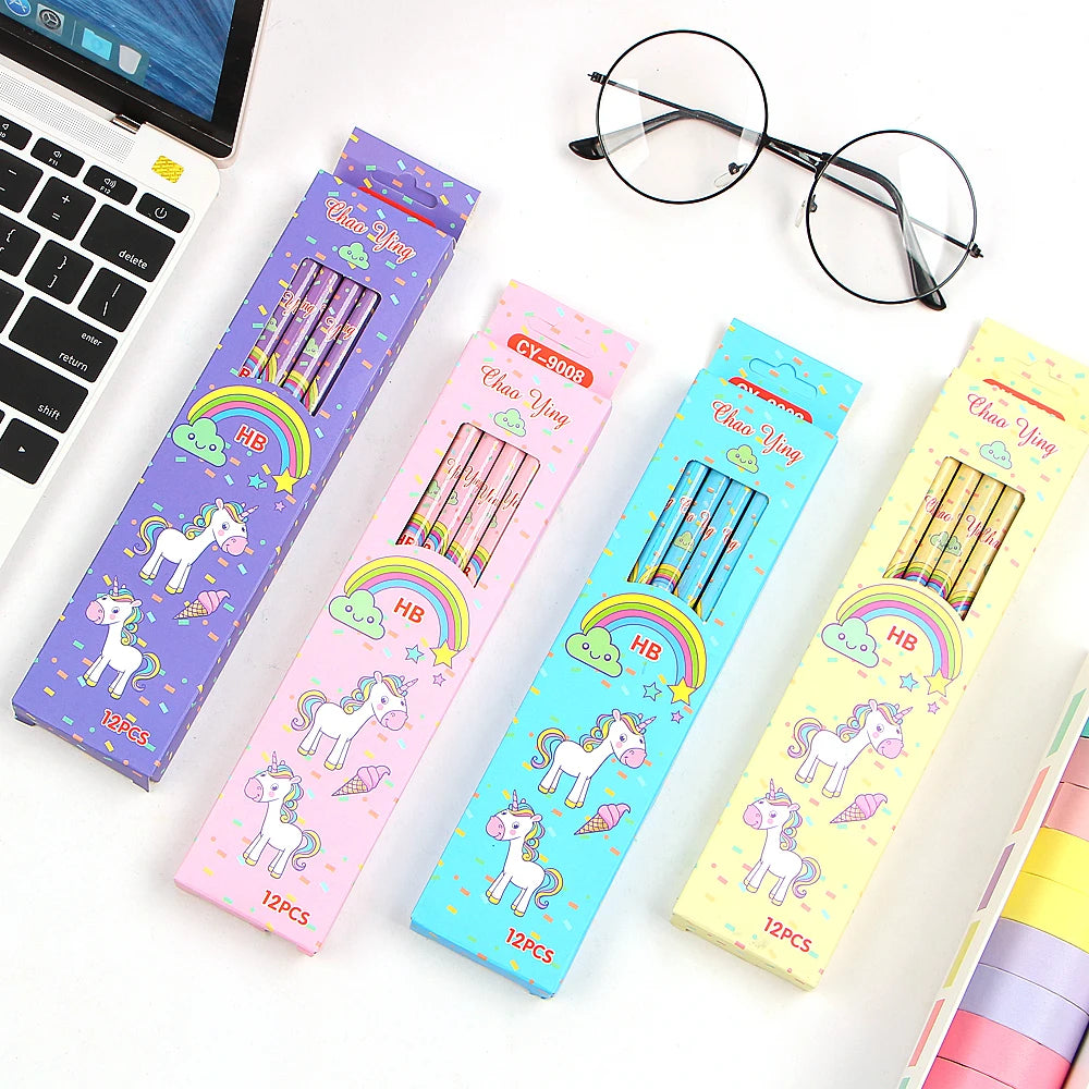 12-teiliges Einhorn Bleistift Set HB für Schule, Kids - Zeichnungen