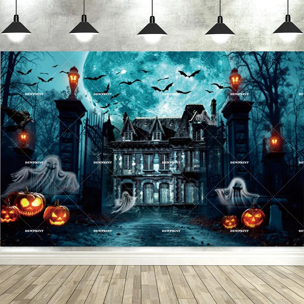 Halloween-Hintergrund mit Kürbis- und Fledermaus-Motiven für Partyfotos