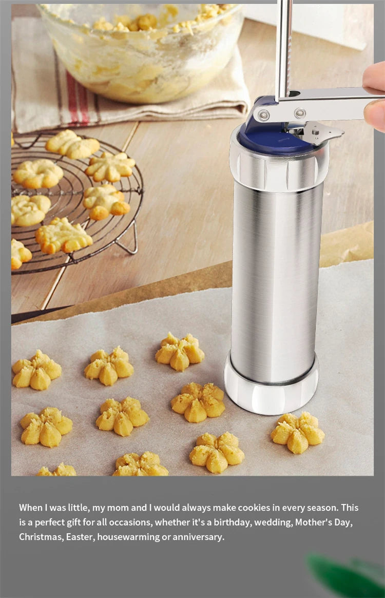 Kekspresse Set - Edelstahl Keksform mit 20 Scheiben und 4 Düsen für individuelle Plätzchen