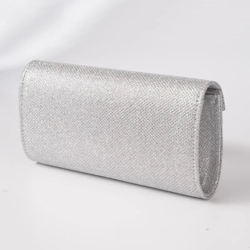 Glitzer Umschlag Handtasche mit Metallkette Damen Abendtasche Silber