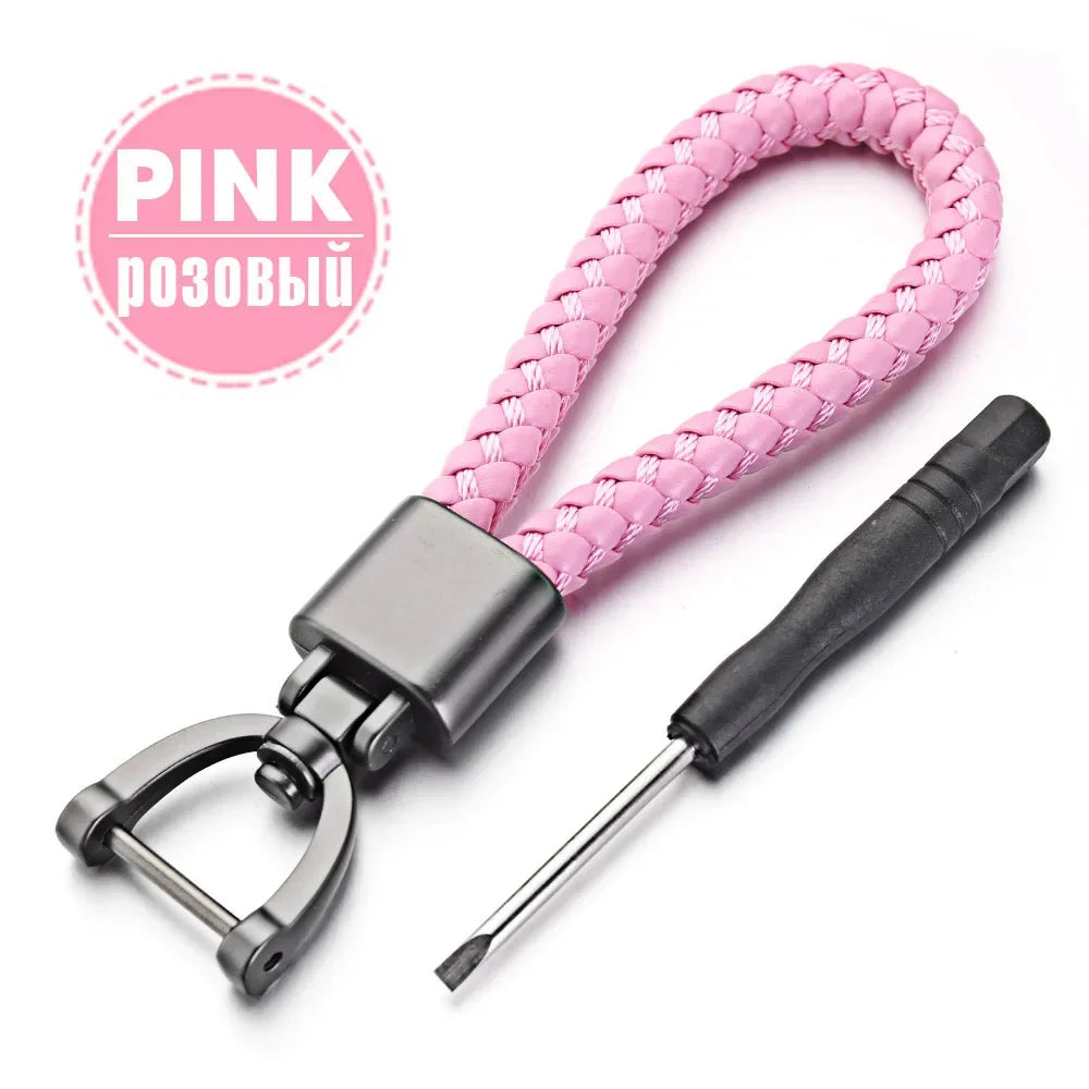 Handgewebter Leder Schlüsselanhänger mit 360 Grad Drehung und Hufeisenschnalle