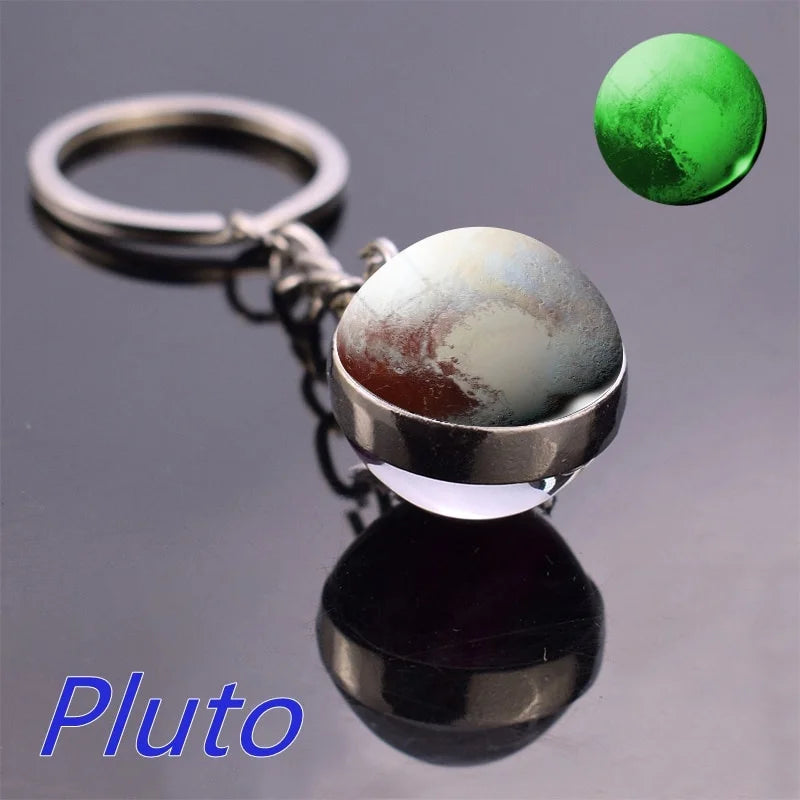 Leuchtender Solar System Schlüsselanhänger mit Glasball – Galaxy Design - Nachleuchten