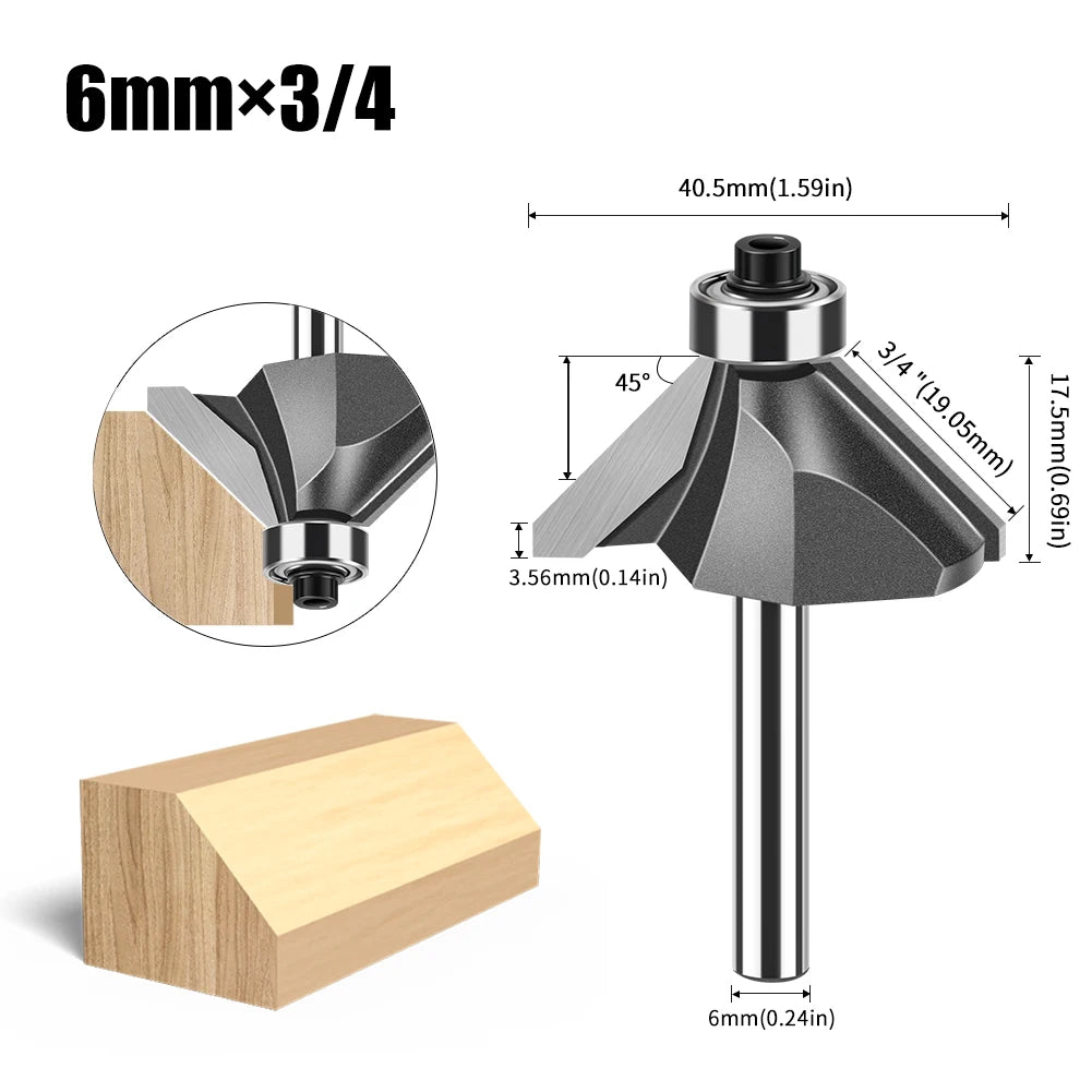 6mm und 12mm Schaft Router Bit mit 45 Grad Abschrägung für Holzfräsen