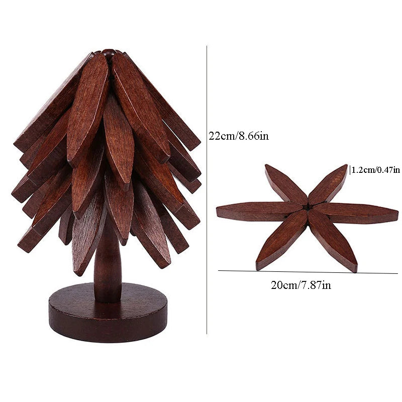 Isolierende Holzuntersetzer 3 bis 5-teilig mit Baumdesign und klappbaren Sets