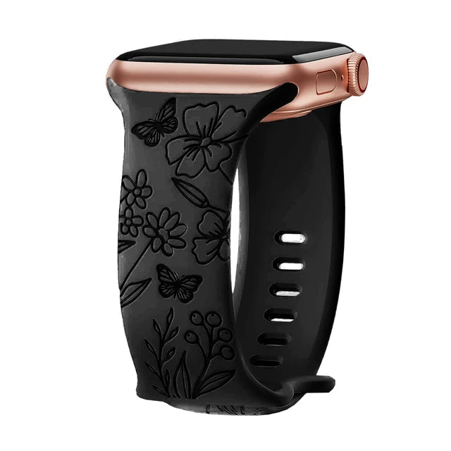 Blumengraviertes Silikonarmband für Apple Watch 38–49 mm – stilvoll - flexibel