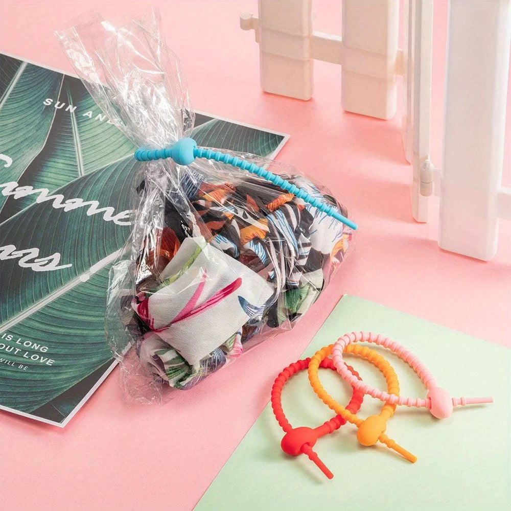 Wiederverwendbare Silikonbinder Kabelbinder Brotbinder mit Taschenclip