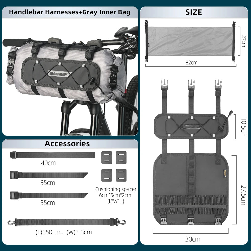 Wasserdichte Fahrrad Lenkertasche 12L mit Trockentasche und Halterung