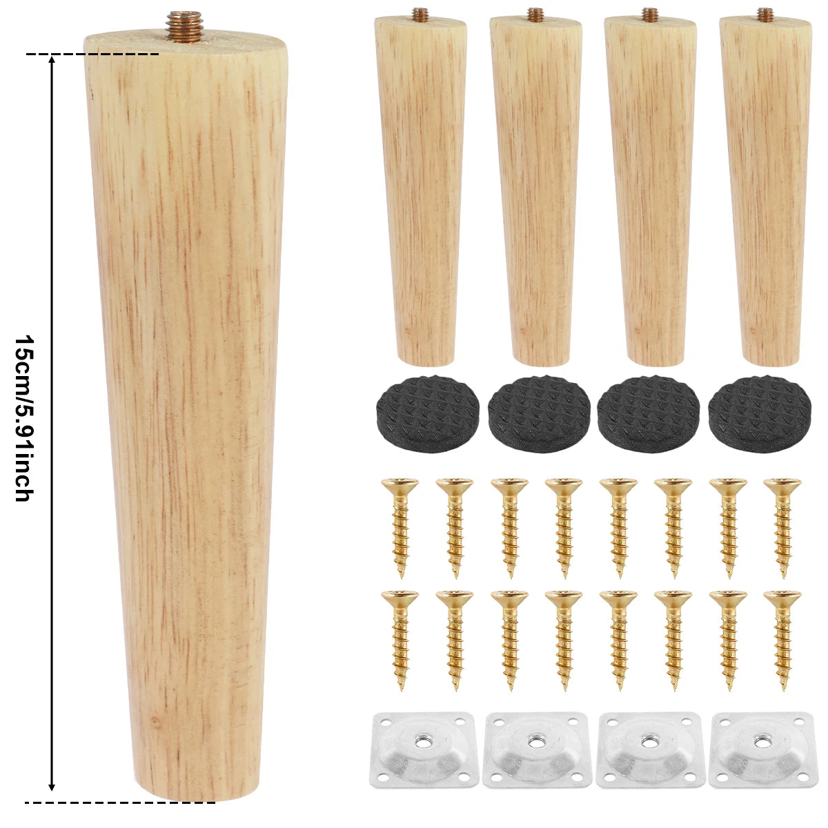 4er Set Möbelbeine aus Holz 8-25 cm mit Schrauben für Sofa und Tisch
