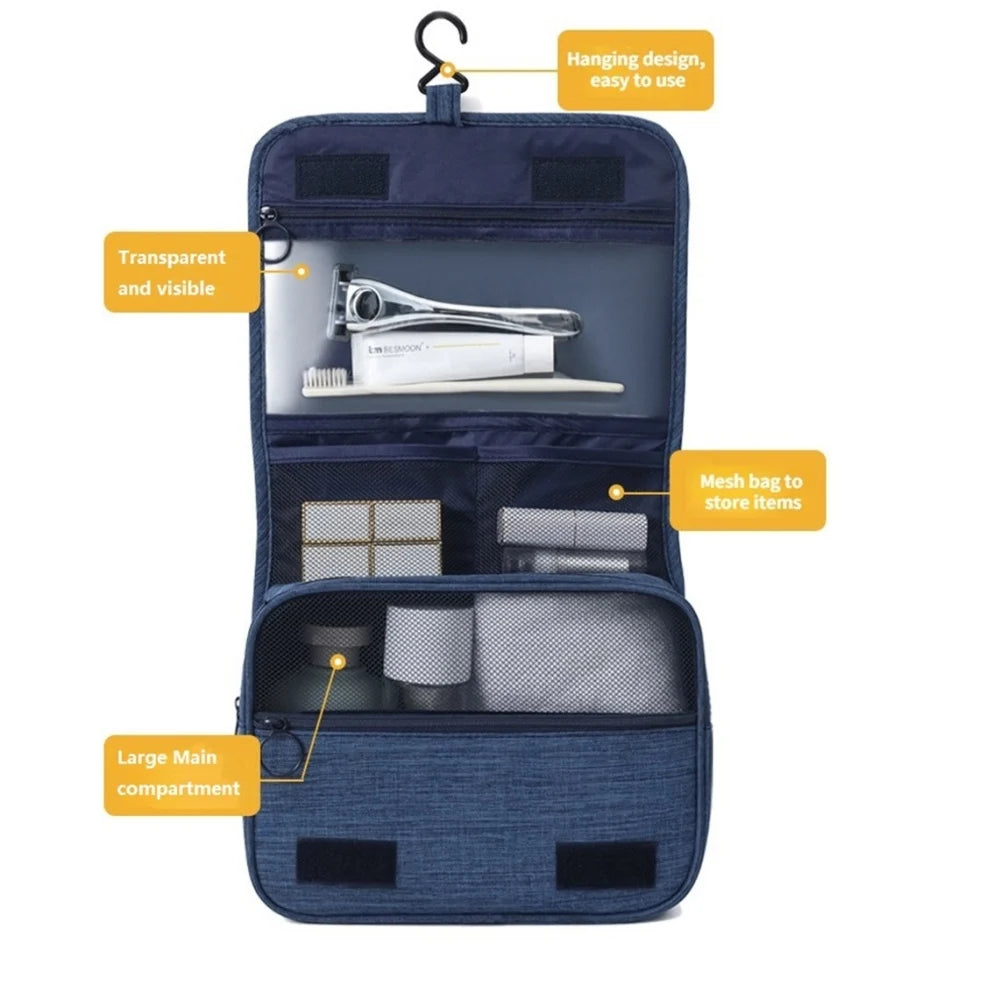 Großer Unisex Kulturbeutel mit Haken, wasserdicht, Reise Make-up Kosmetiktasche