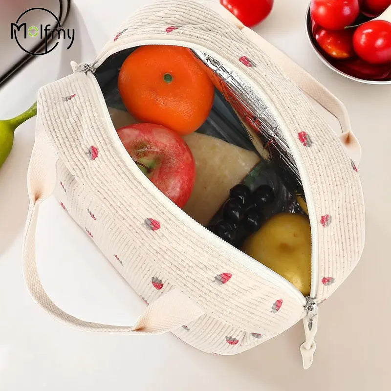 Isolierte Lunchtasche in Cord-Optik für Schule und Picknick