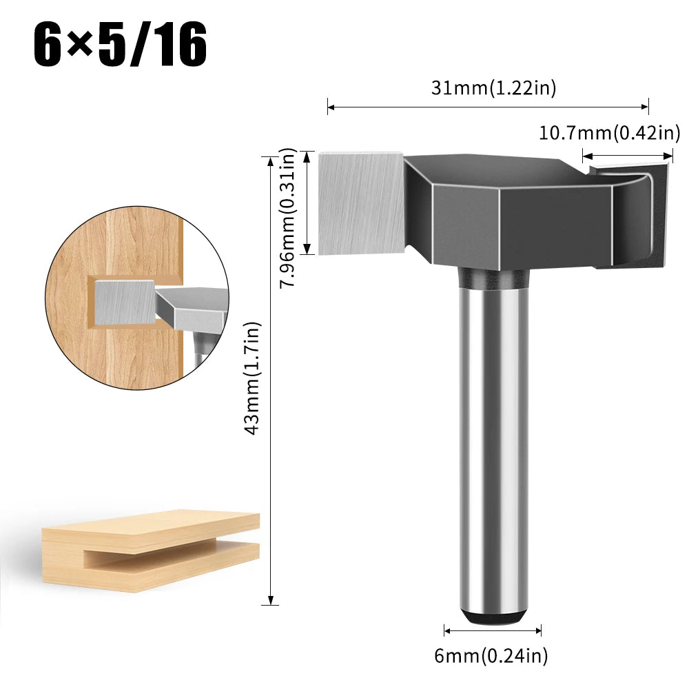 Wolframlegierung T-Cutter Router Bit 6mm 12mm Schaft Fräskopf für Holz