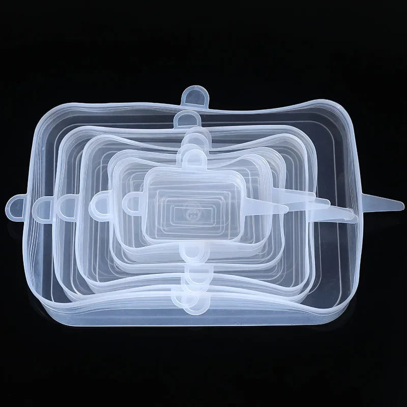 6-teilige Silikonhülle mit Stretchdeckel elastisch für Schüsseln Mikrowelle