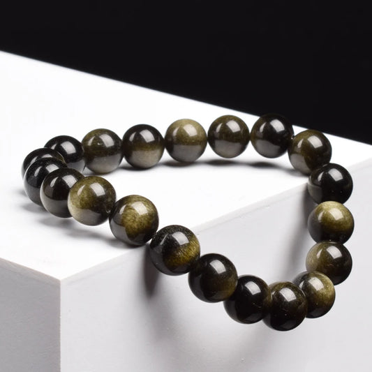 Goldener Obsidian Armband Naturstein Perlen Unisex | Energie & Stil