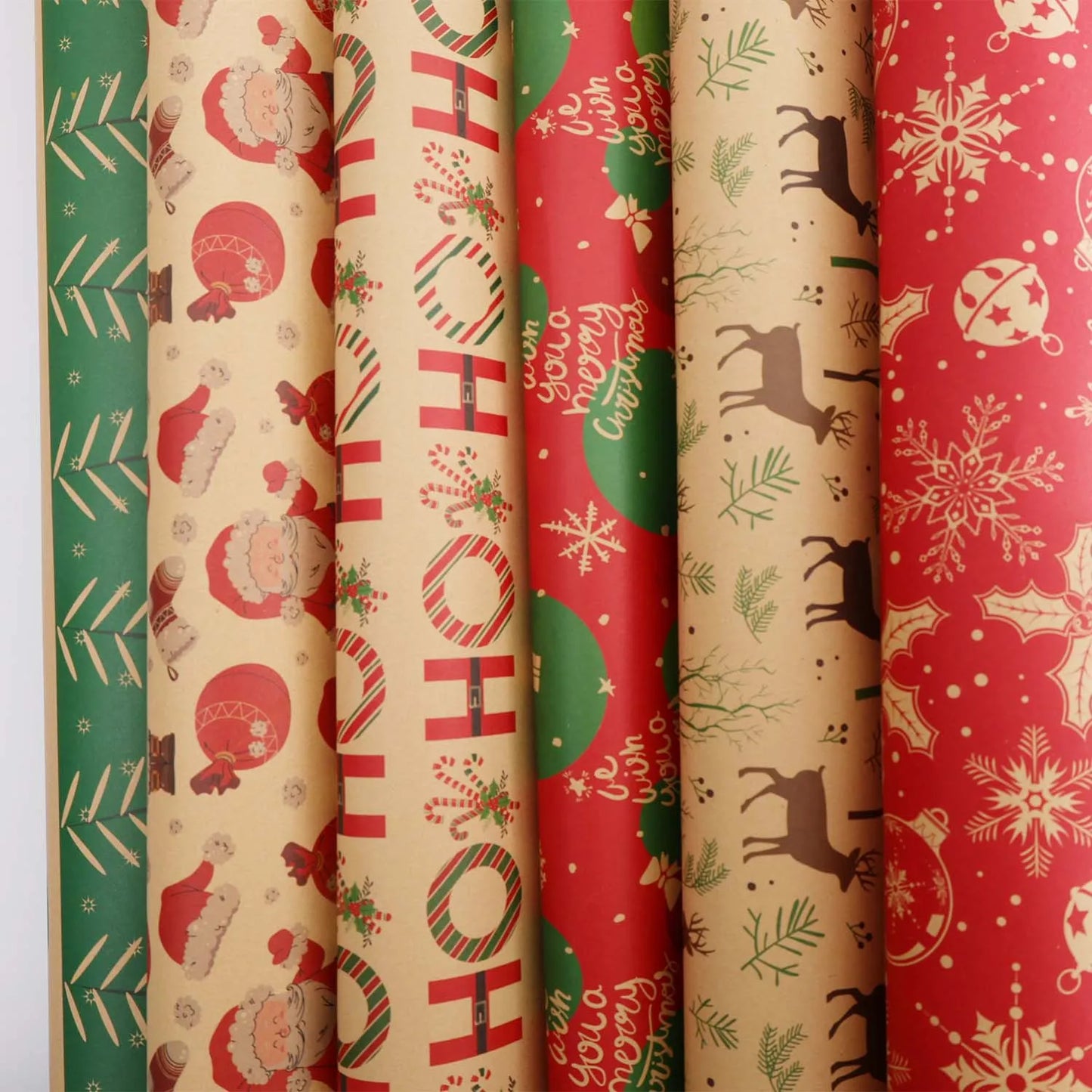 50x75 cm Weihnachts Kraft Geschenkpapier mit Weihnachtsbaum und Weihnachtsmann