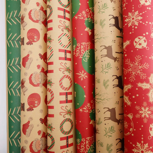 50x75 cm Weihnachts Kraft Geschenkpapier mit Weihnachtsbaum und Weihnachtsmann