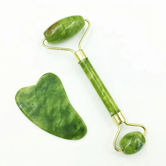Natürlicher Jade Massage Roller - Gua Sha Set für Gesicht - Körperpflege