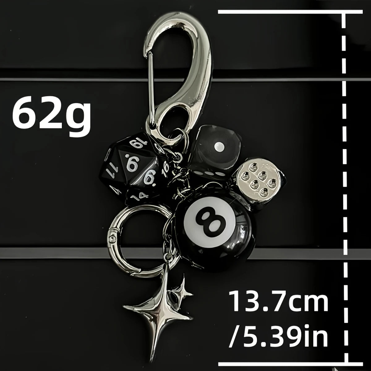 Auffälliger schwarzer Sternwürfel Anhänger für Schlüssel und Taschen