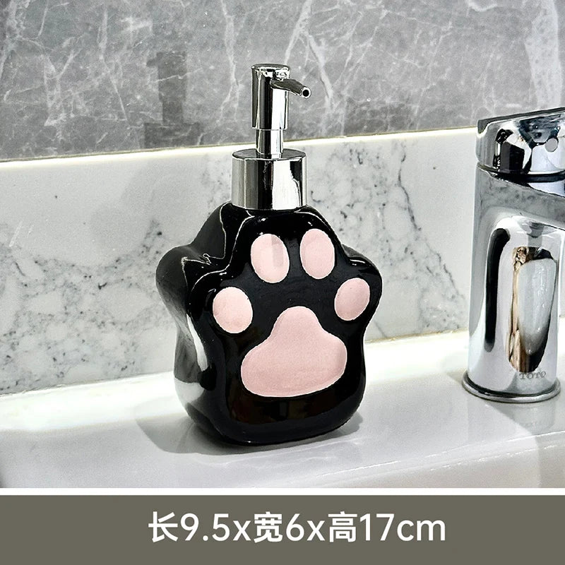 Keramikseifenspender mit Katzenpfoten Motiv für Dusche und Bad