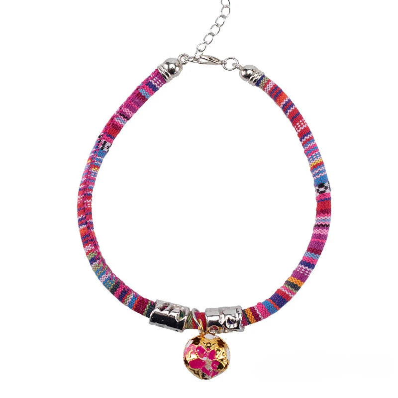 Japanischer Stil Haustierhalsband aus Baumwolle mit Glocke Verstellbar