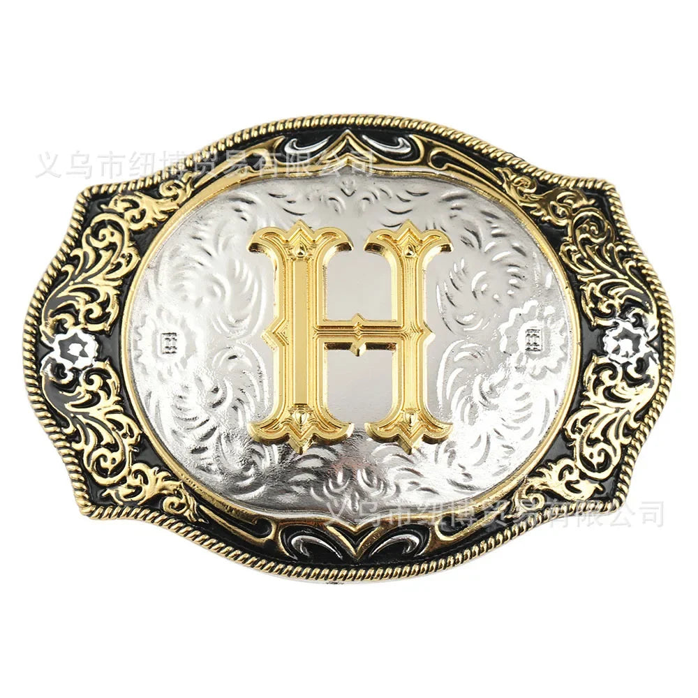 Goldfarbene Legierungs Gürtelschnalle im Western-Stil mit Buchstaben