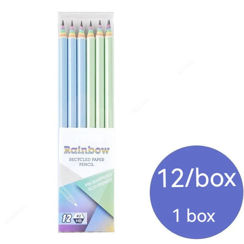 12er-Pack HB Bleistifte aus Papier in Regenbogenfarben für Kinder