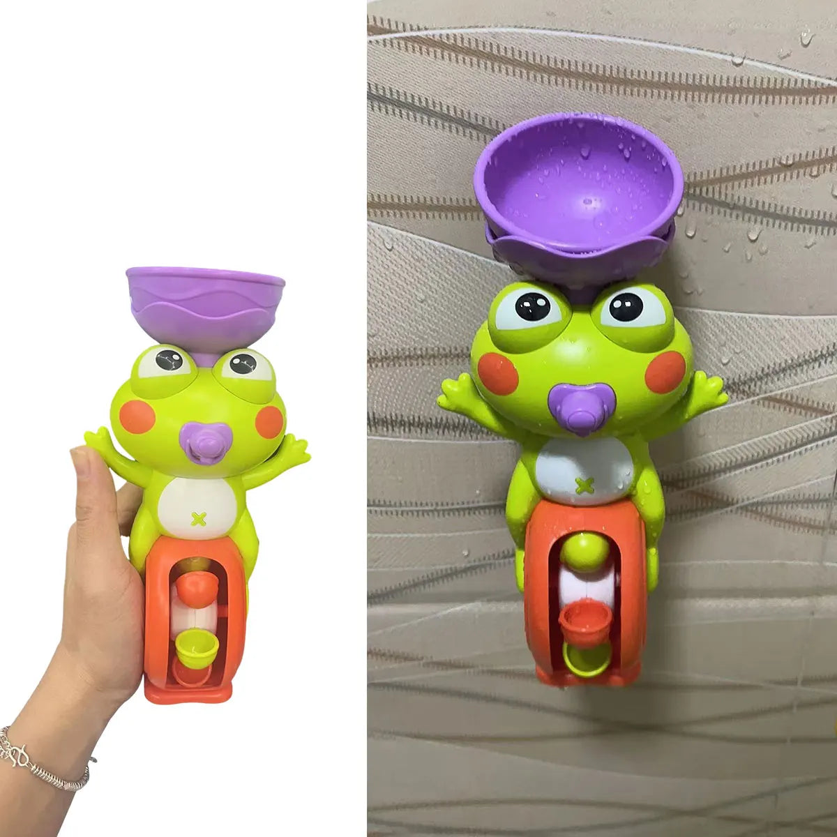 Badespielzeug Wasserrad für Kinder | Frosch - Vogel | Mit Saugnapf Dusche Bad