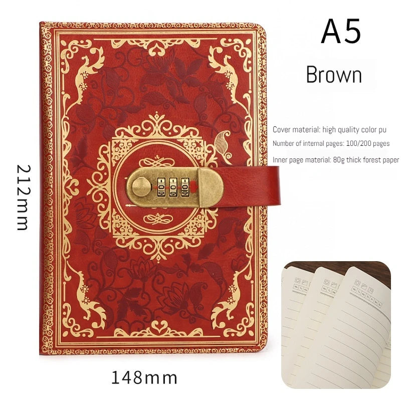 A5 Retro Tagebuch mit Digital Schloss PU Leder – Persönliches Notizbuch