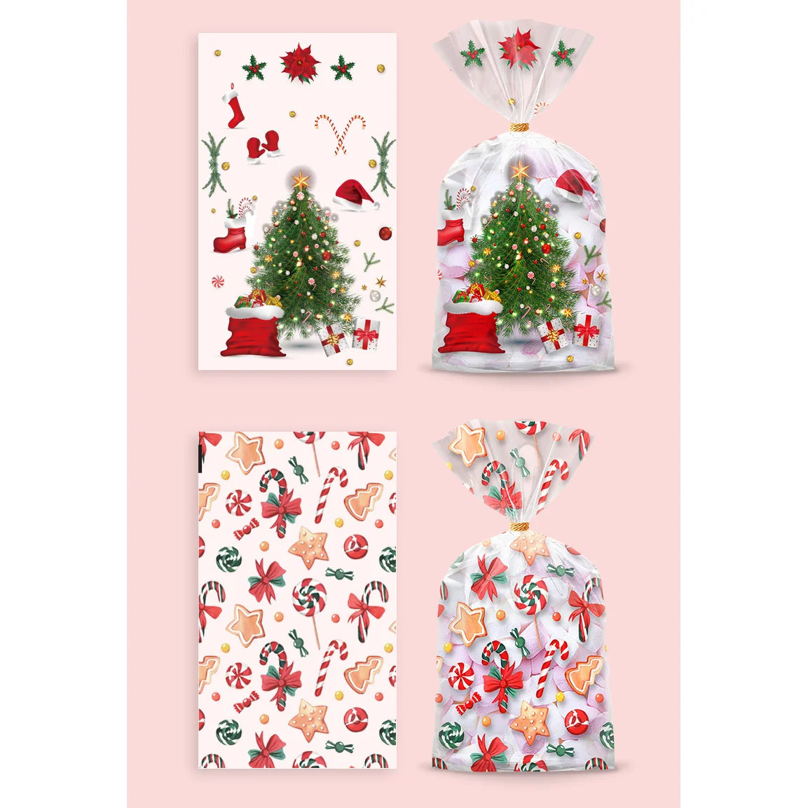 50er Set Weihnachtliche Geschenktüten mit Band Wiederverwendbar