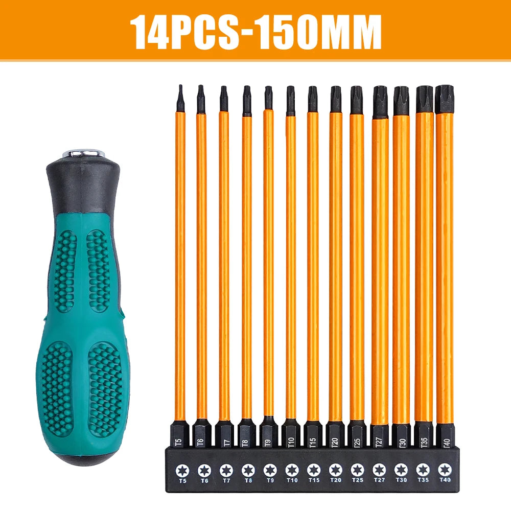 14-teiliges Schlag-Torx-Bit-Set T5-T40 mit Griff – robust - präzise Schrauben