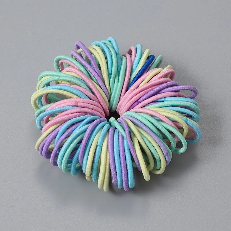 100 bunte elastische Haarbänder für Kinder – 100er Set in Bonbonfarben