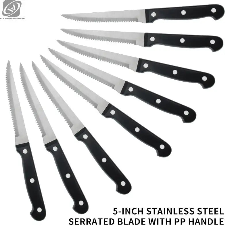 Vielseitiges Steakmesser Set: Scharfe Edelstahlklingen, schwarzer Griff, 4-12 Stück