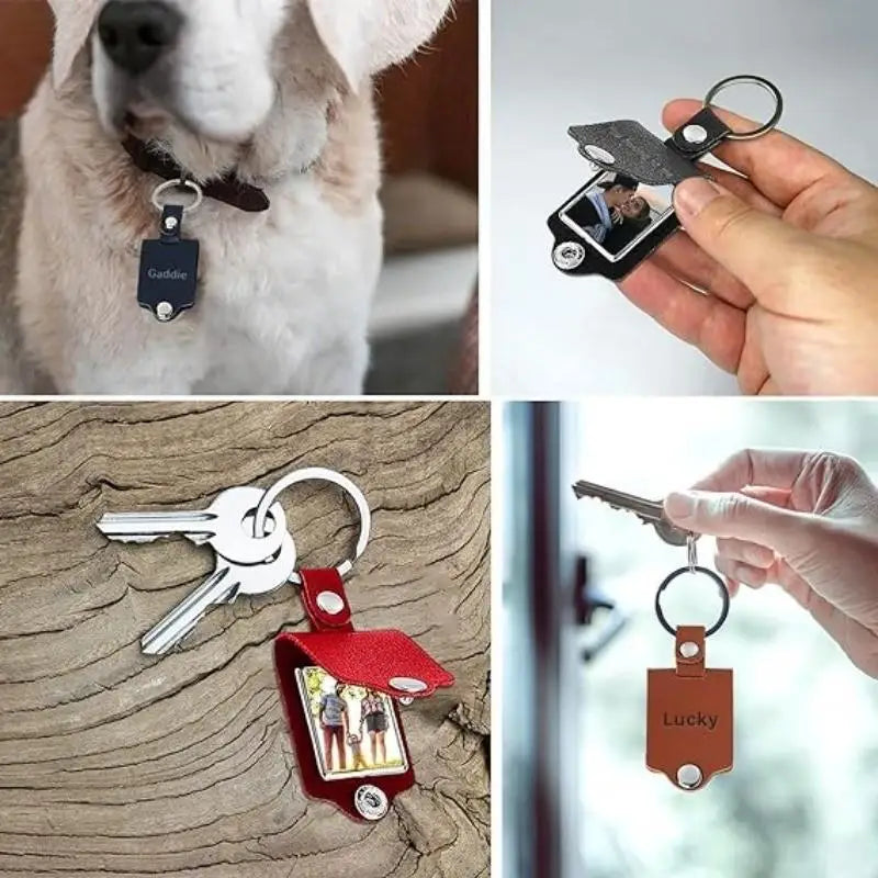 Vintage Leder Foto Schlüsselbund mit O-Schnalle für Familien und Geschenke