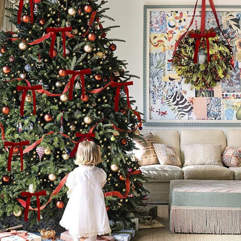 12er Vintage Samt Schleifen Set für Weihnachtsbaum und Geschenke