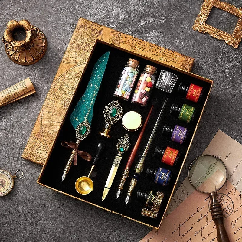 Klassisches Feder Füllfederhalter Set mit Tinte in Geschenkbox
