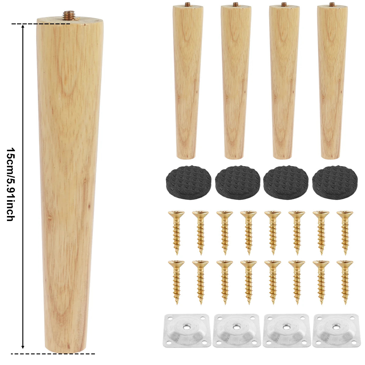 4er Set Möbelbeine aus Holz 8-25 cm mit Schrauben für Sofa und Tisch
