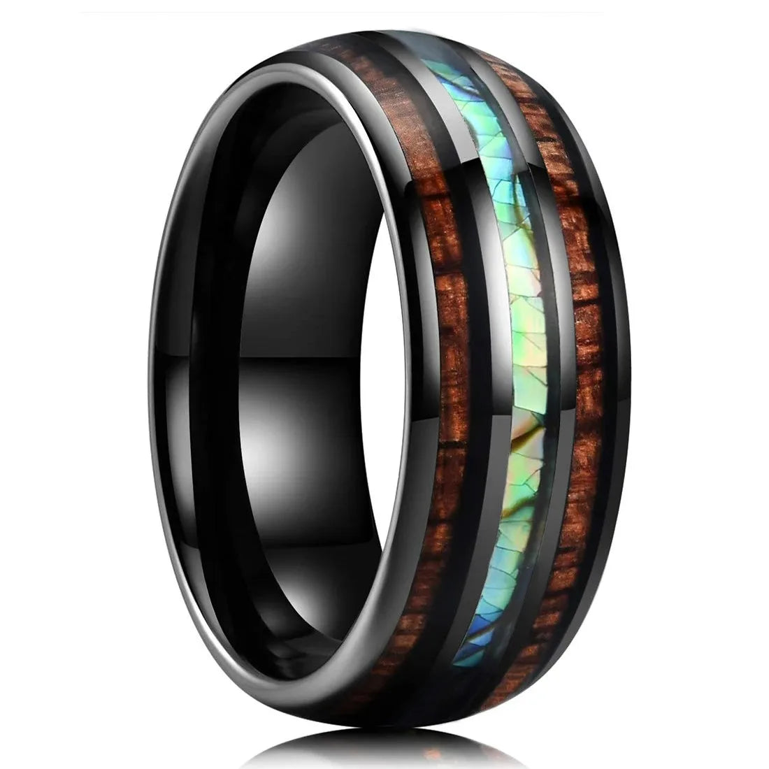 Elegante Herren Edelstahlring 8mm mit Bernstein Inlay