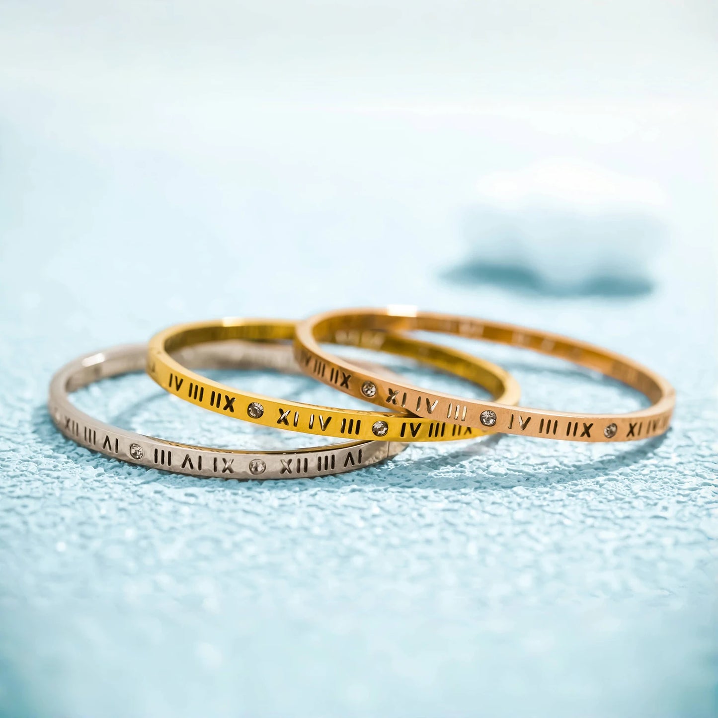 Hypoallergenes Damen Armband Edelstahl mit Zirkon Römische Ziffern