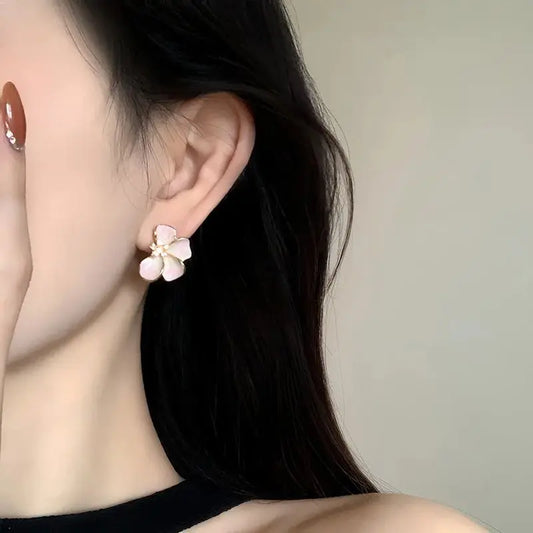 Trendige rosa weiße Blumen Ohrstecker für Frauen und Mädchen