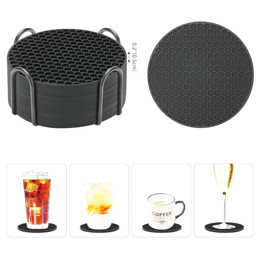 Silikon Untersetzer Set mit Halter – Rutschfest für Heiß - Kalt - Tassen - Gläser
