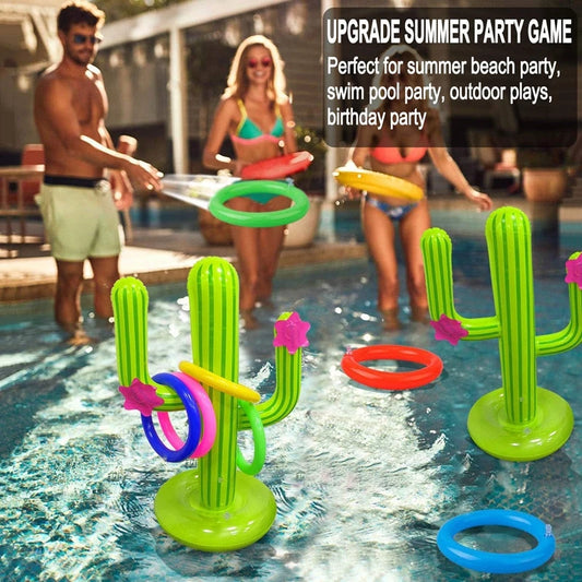 Sommerlicher Badespaß: Aufblasbares Kaktus Ringwerfen-Set aus robustem PVC